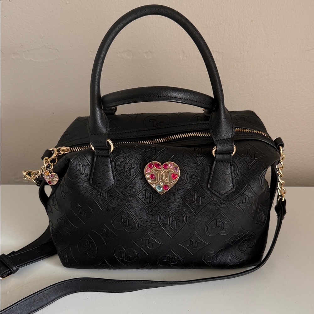 Juicy Couture Black Satchel with Gold and Pink Accents with matching wallet
